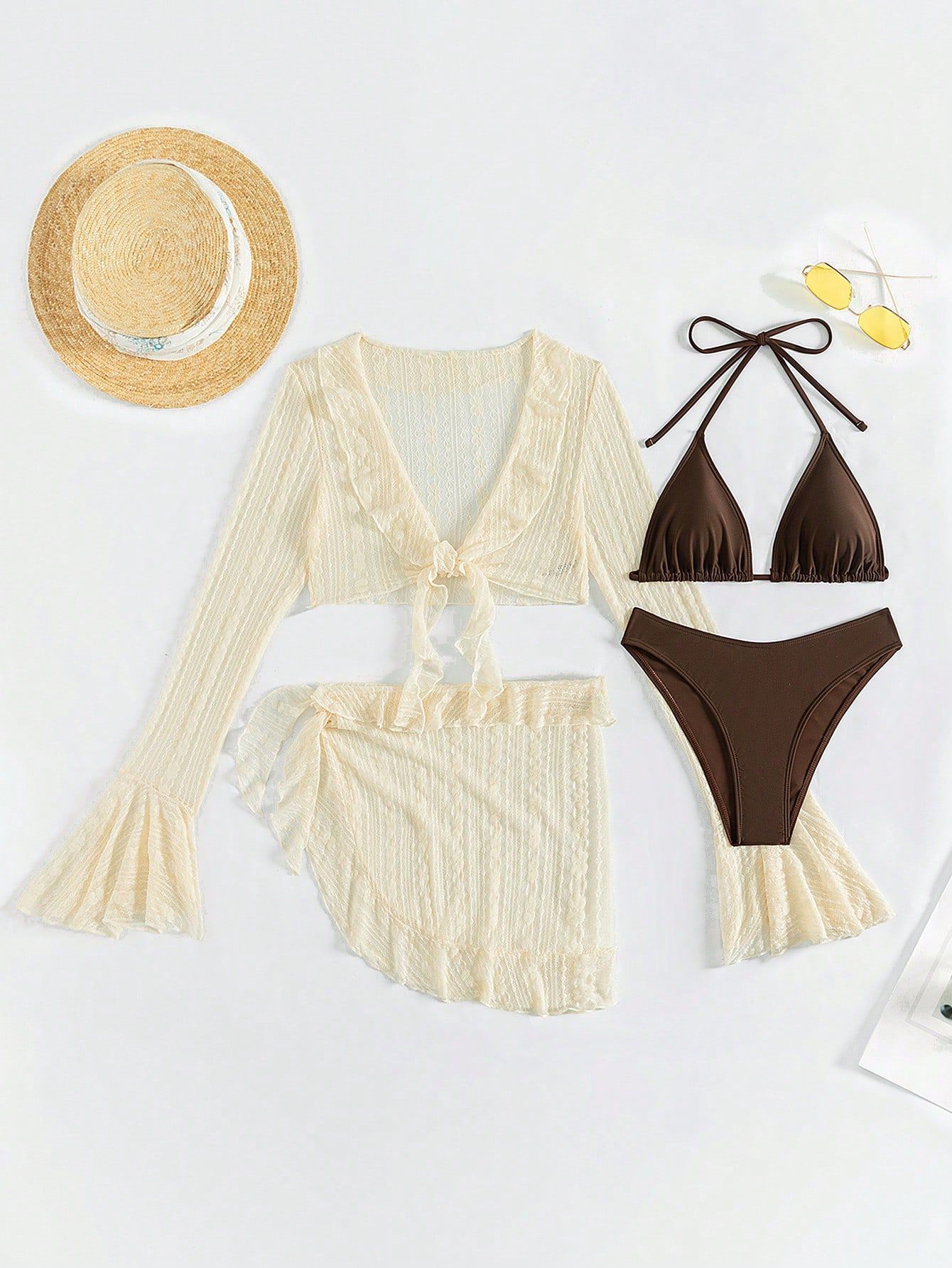 Long-sleeved Blouse Swimsuit Beach Bikini Split Swimsuit Women's Four-piece Set